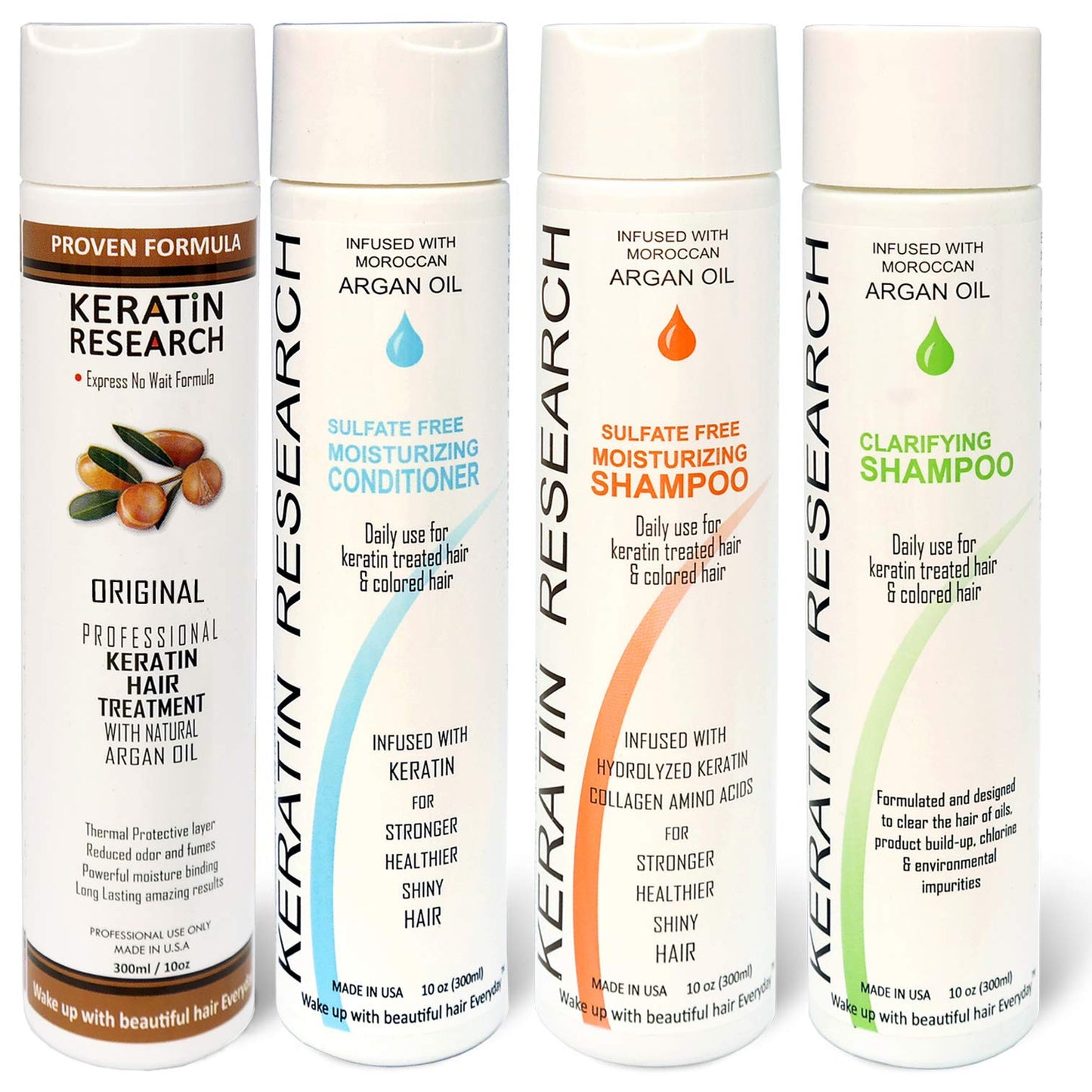 Keratin Research Brazilian Keratin Hair Treatment Straightening Long Lasting Organic Natural Results containing Argan Oil Collagen Filler Proteins Blowout Complex Keratina Brasilera (4x 300ml Large Kit)