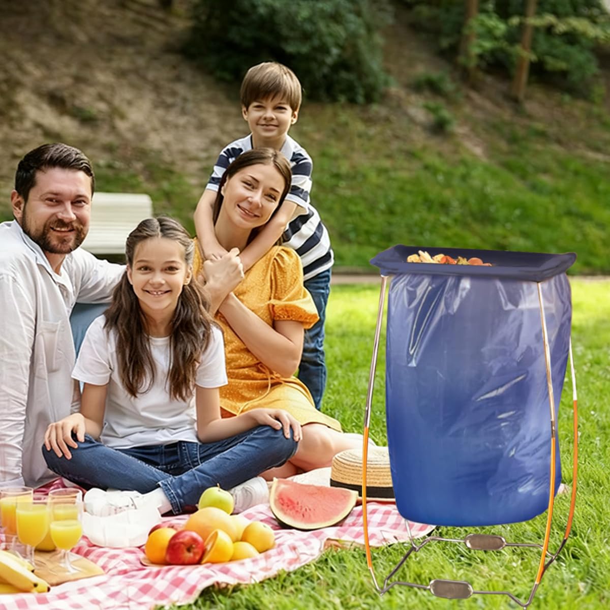1pcs Metal Garbage Bag Holder, Collapsible Trash Bag Holder Frame Holds 30-45 Gallons, Multi-Use Outdoor Leaf Bag Holder for Camping, Party, Yard, Lawn Weeding