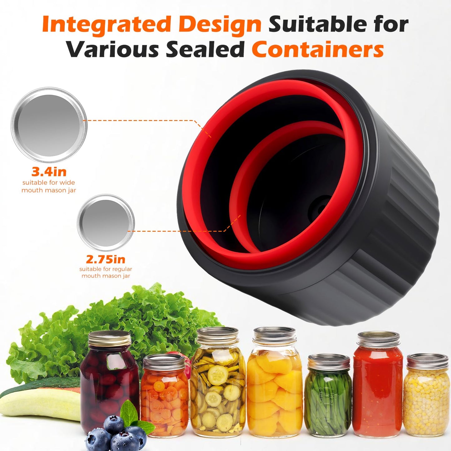 Electric Mason Jar Vacuum Sealer, Upgraded 3-in-1 Portable Vacuum Sealer Kit - for Mason Jars, Vacuum Seal Bags & Containers - Ideal for Canning Jams, Pickles, Dry Foods & Grains-Inky Black