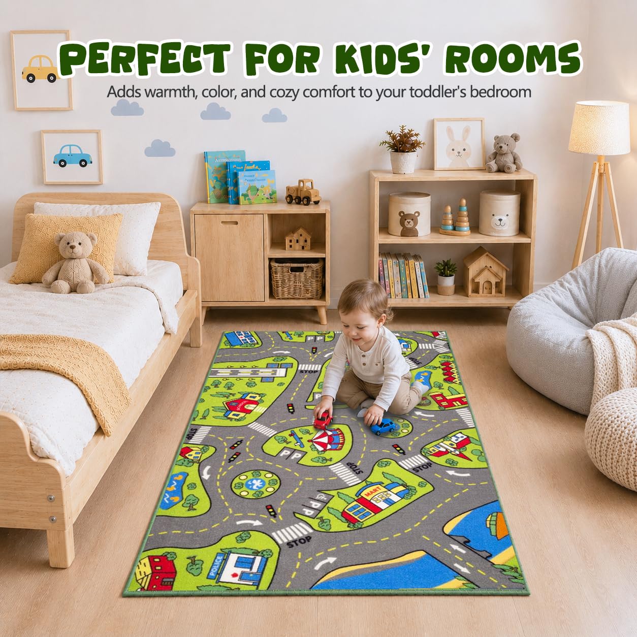 Large Kids Carpet Playmat Rug 32" x 52" with Non-Slip Backing, City Life Play Mat for Playing with Car Toy, Game Area for Baby Toddler Kid Child Educational Learn Road Traffic in Bedroom, Classroom