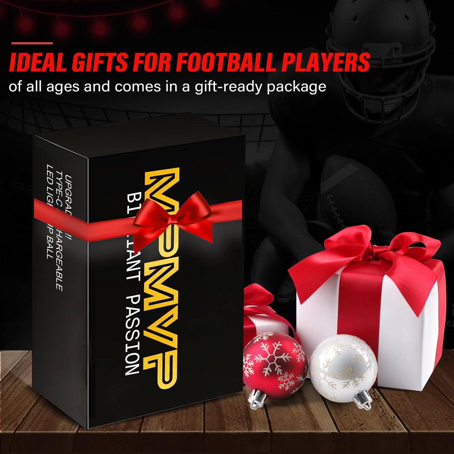 Glow in The Dark Football Junior - Light Up Football LED Size 6 Outdoor Sports Ball Games Teenage Toy 8-12 Yr Old Boys Birthday Gift Kid Teen Youth Cool Stuff Age 8 9 10 11 12 Activity Night Idea