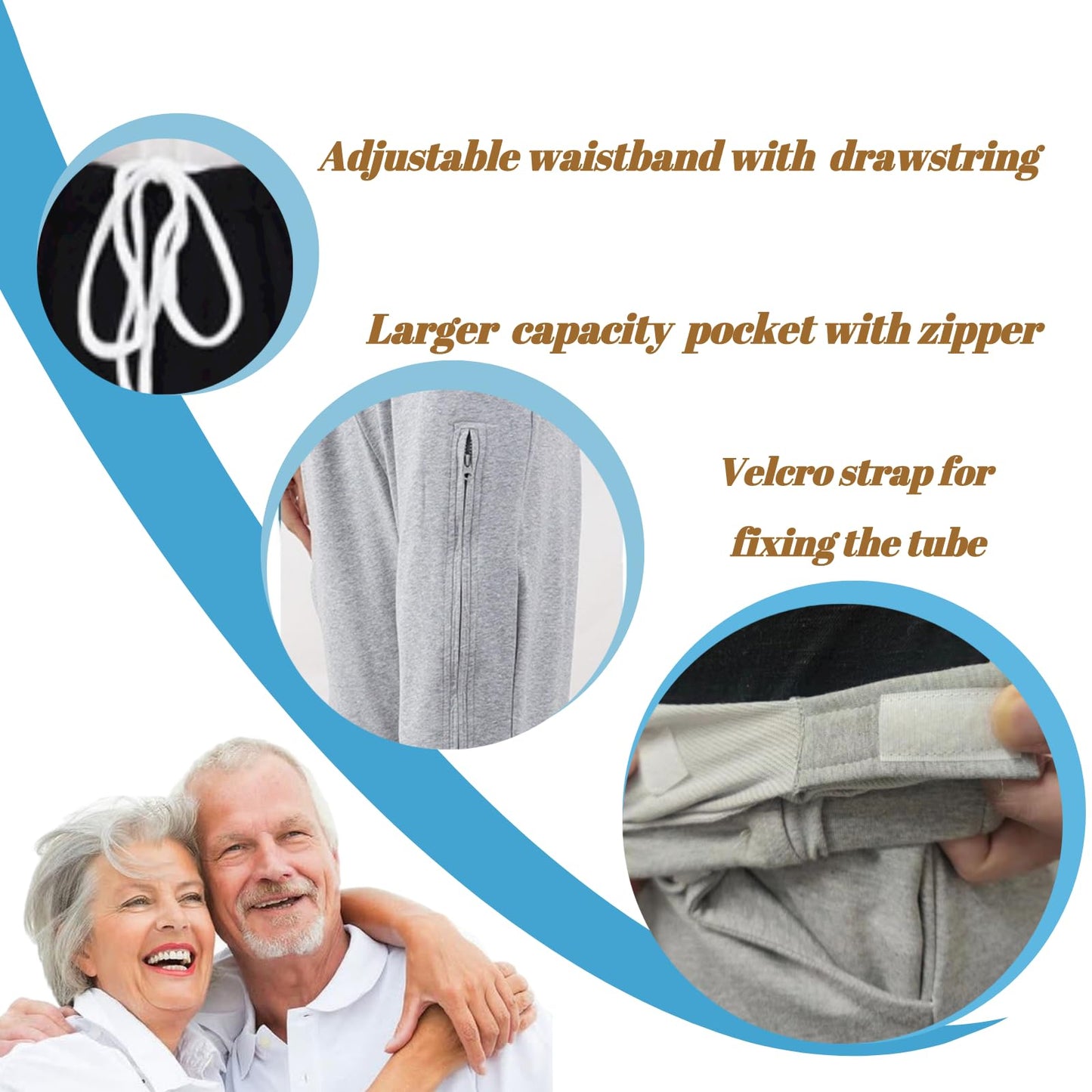 Catheter Leg Bag Pants, Urine Bag Holder Pants for Men/Women, Double Zippered Pockets Holding two 2000ml Catheter Bags for Nephrostomy, Cystostomy, Foley (L, Grey)