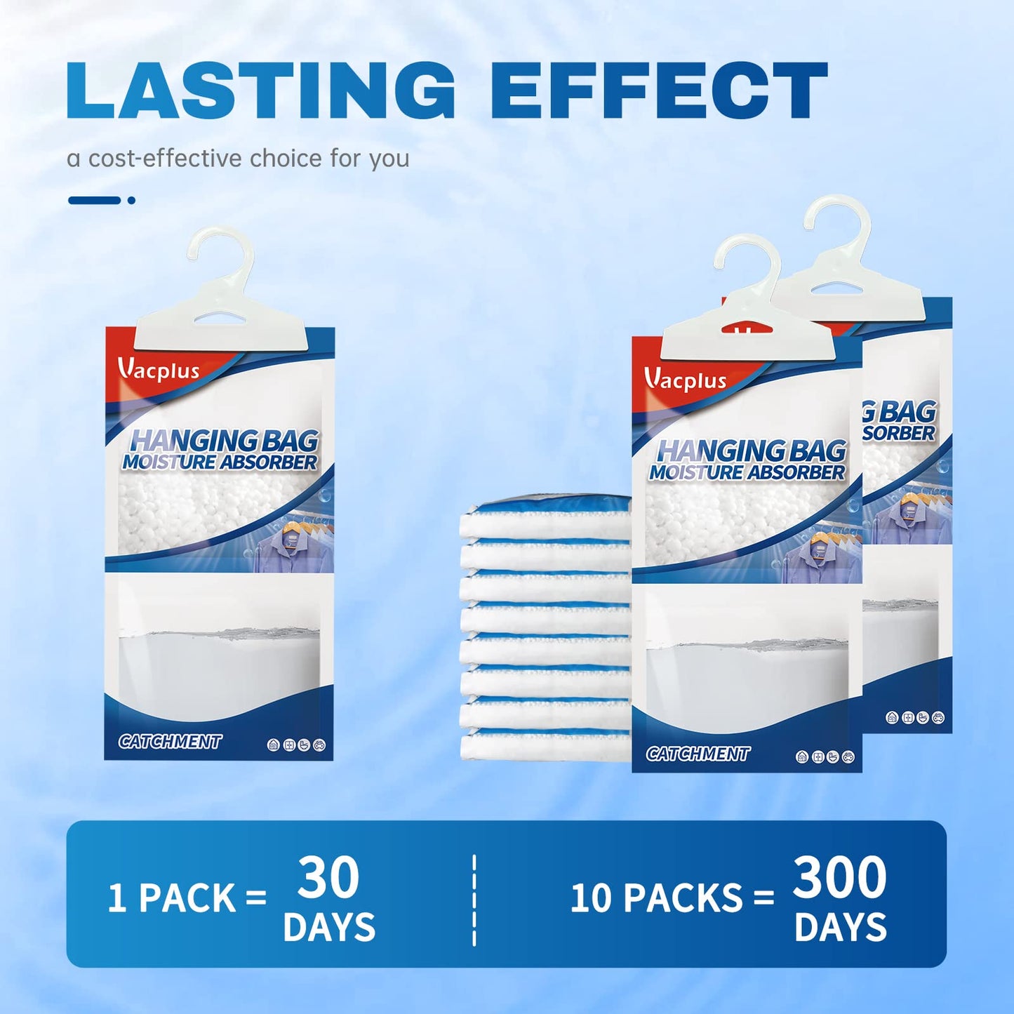Vacplus Moisture Absorbers Packets, Fragrance Free 20 Pack, Humidity Packs, Dessicant Packets, Hanging Closet Dehumidifier Bags, Dehumidifier for Bathroom, Blue, 30.0 x 16.0 cm