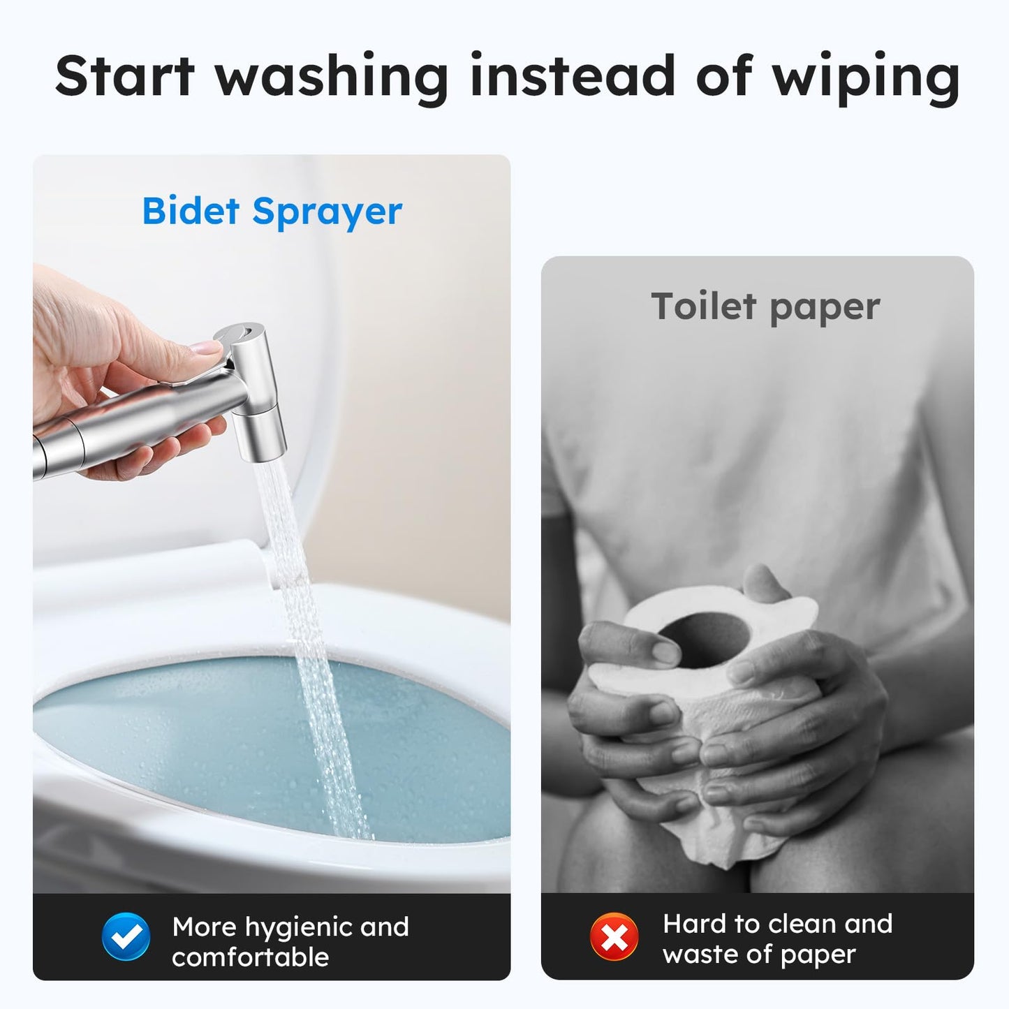 Arofa Handheld Bidet Sprayer for Toilet-Adjustable Water Pressure Control with Bidet Hose for Feminine Wash, Stainless Steel Brushed Nickel Cloth Diaper Bidet Toilet Sprayer for Baby Wash