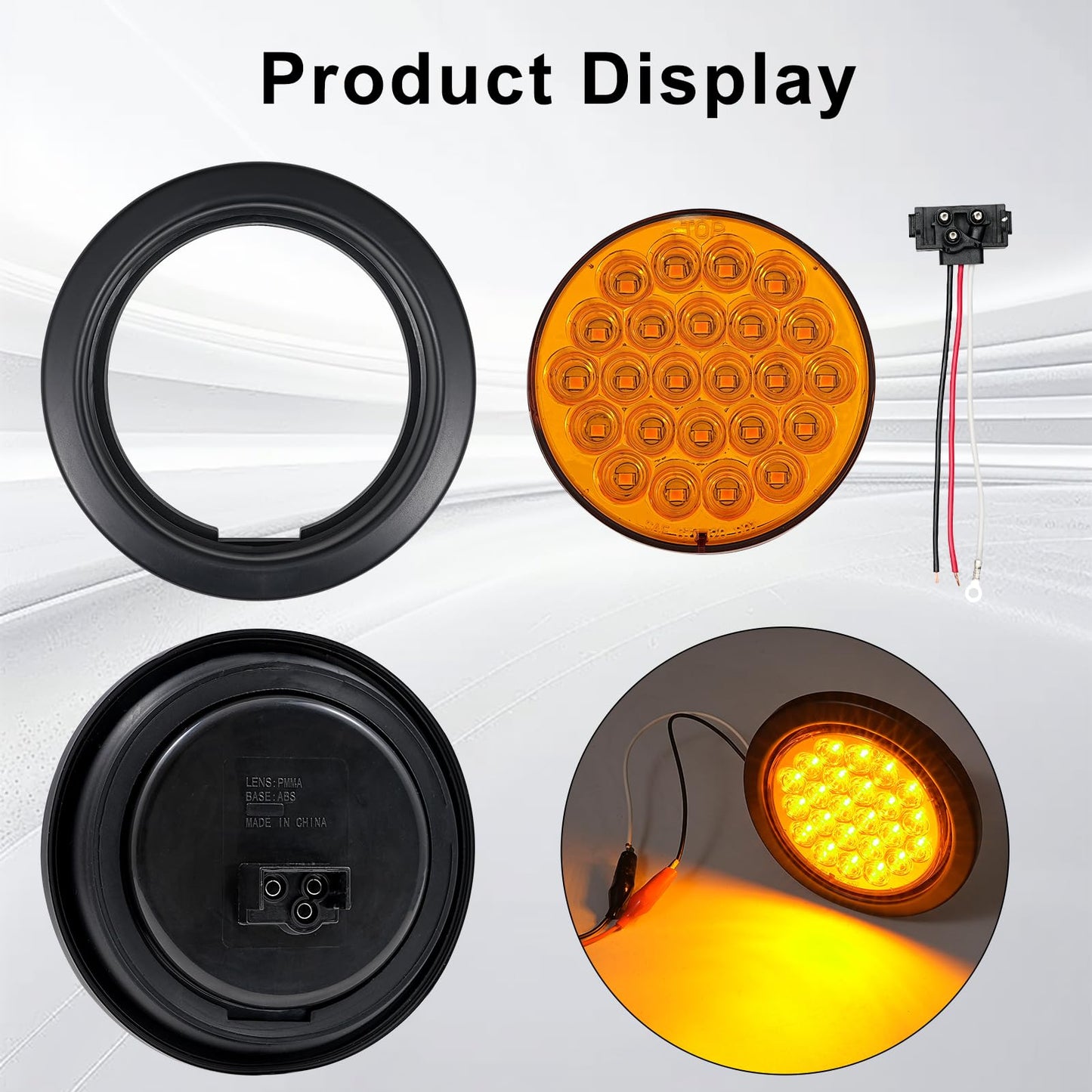 PVerandio 4Pcs 4 Inch LED Round Amber Strobe Lights 24 LED Trailer Tail Lights Amber 4" LED Strobe Light Stop Turn Tail Light Brake Lights for Trailer Truck Waterproof 10-30V
