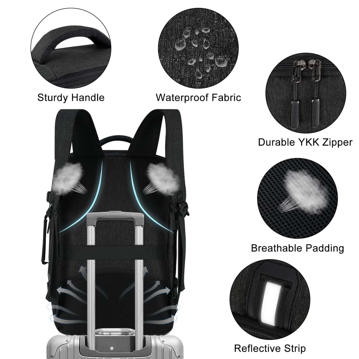 Travel Backpack for Men Women Laptop Backpack 15.6 Inch Flight Approved Carry on Backpack Overnight Business College School Weekender Luggage Daypack, Black