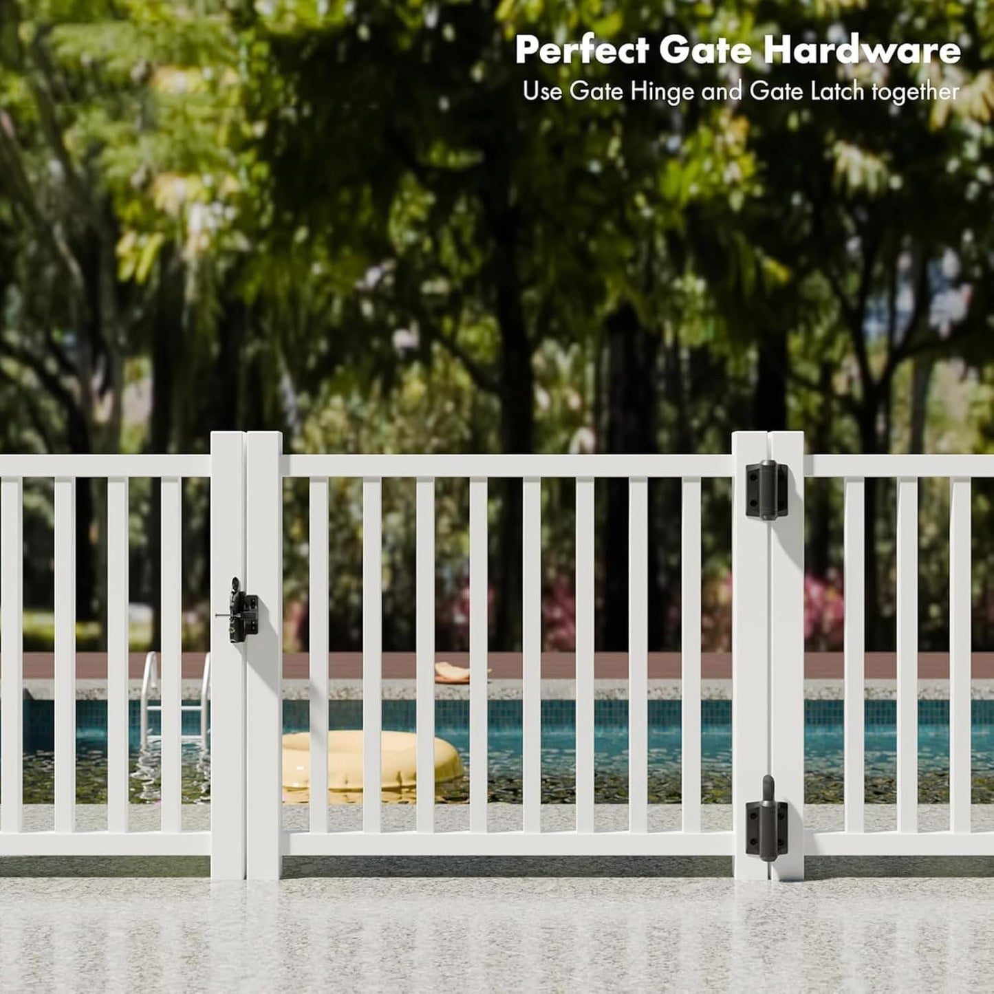 Self Closing Gate Hinges Heavy Duty 2-Pack - Adjustable Spring Tension Alignment Legs, Weather-Resistant for Wood/Vinyl/Metal Gates, Black