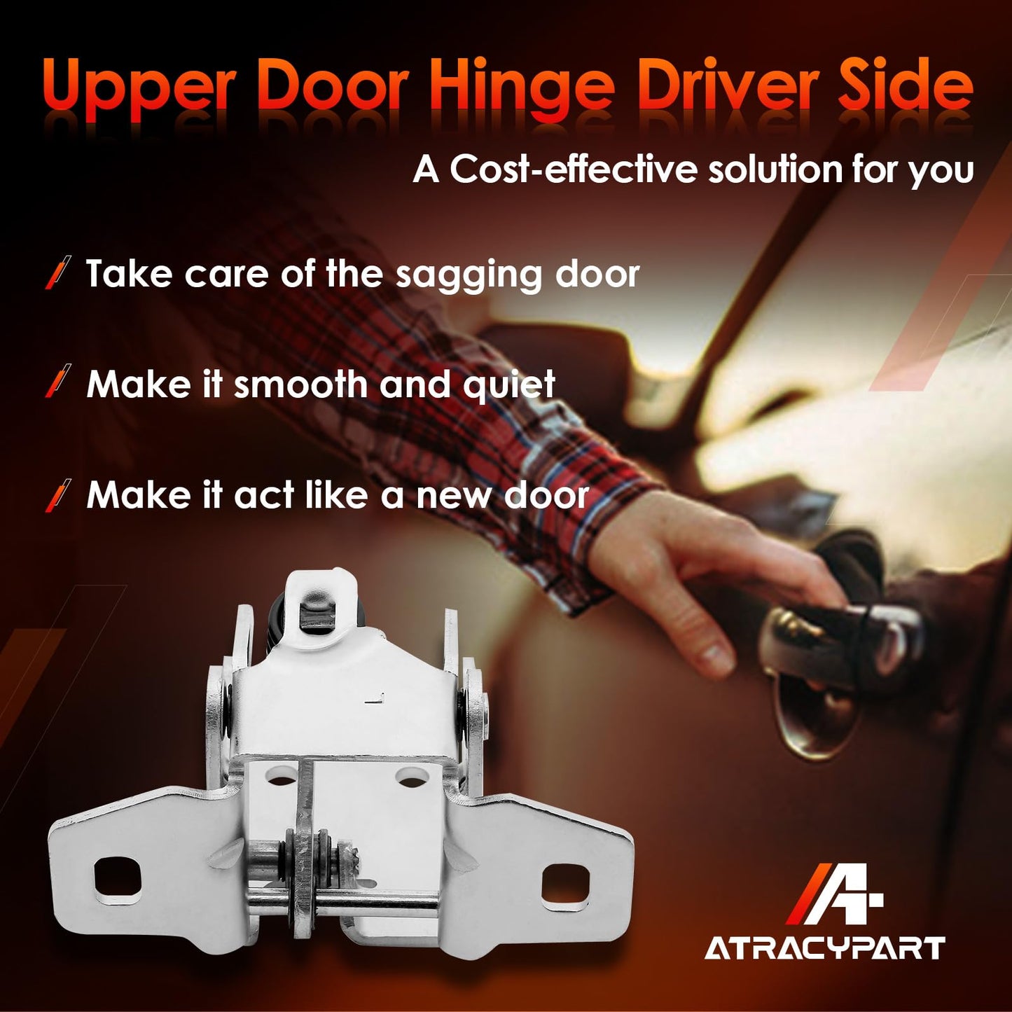 Upper Door Hinge Driver Side Left LH, Compatible with 1994-2002 Ram 1500 2500 3500, 1997-1998 Dodge Dakota Replace OE# 55075957AC