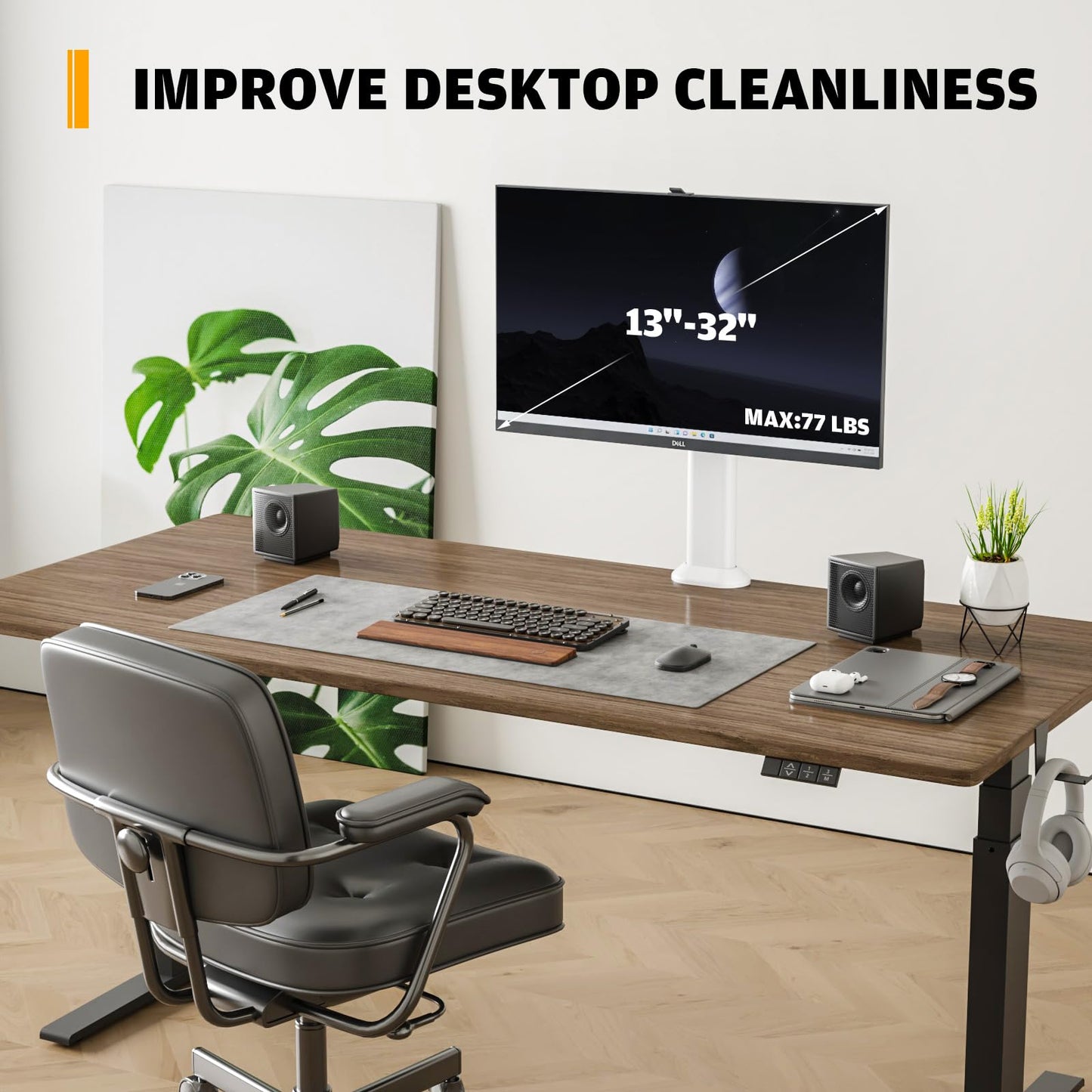 Single Desk Monitor Arm Mount Stand Fit for 13 inch to 32 inch Flat Curved Computer Screen with Swivel, Height Adjustable, Rotation,Holds up to 77lbs, White