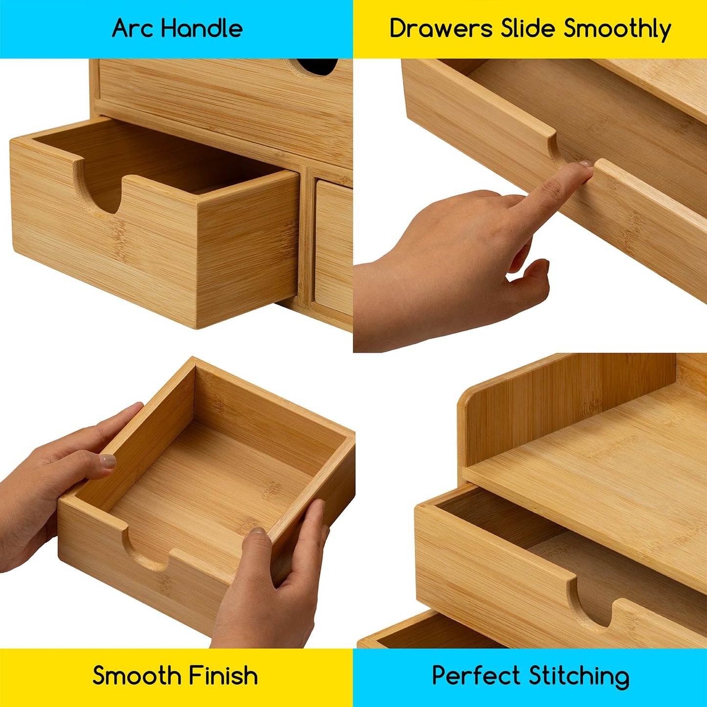 MEEDEN Desk Organizer with Drawers: Bamboo Desktop Storage Container with Shelf - Tabletop Storage Organization Box for Office Home Toiletries Supplies