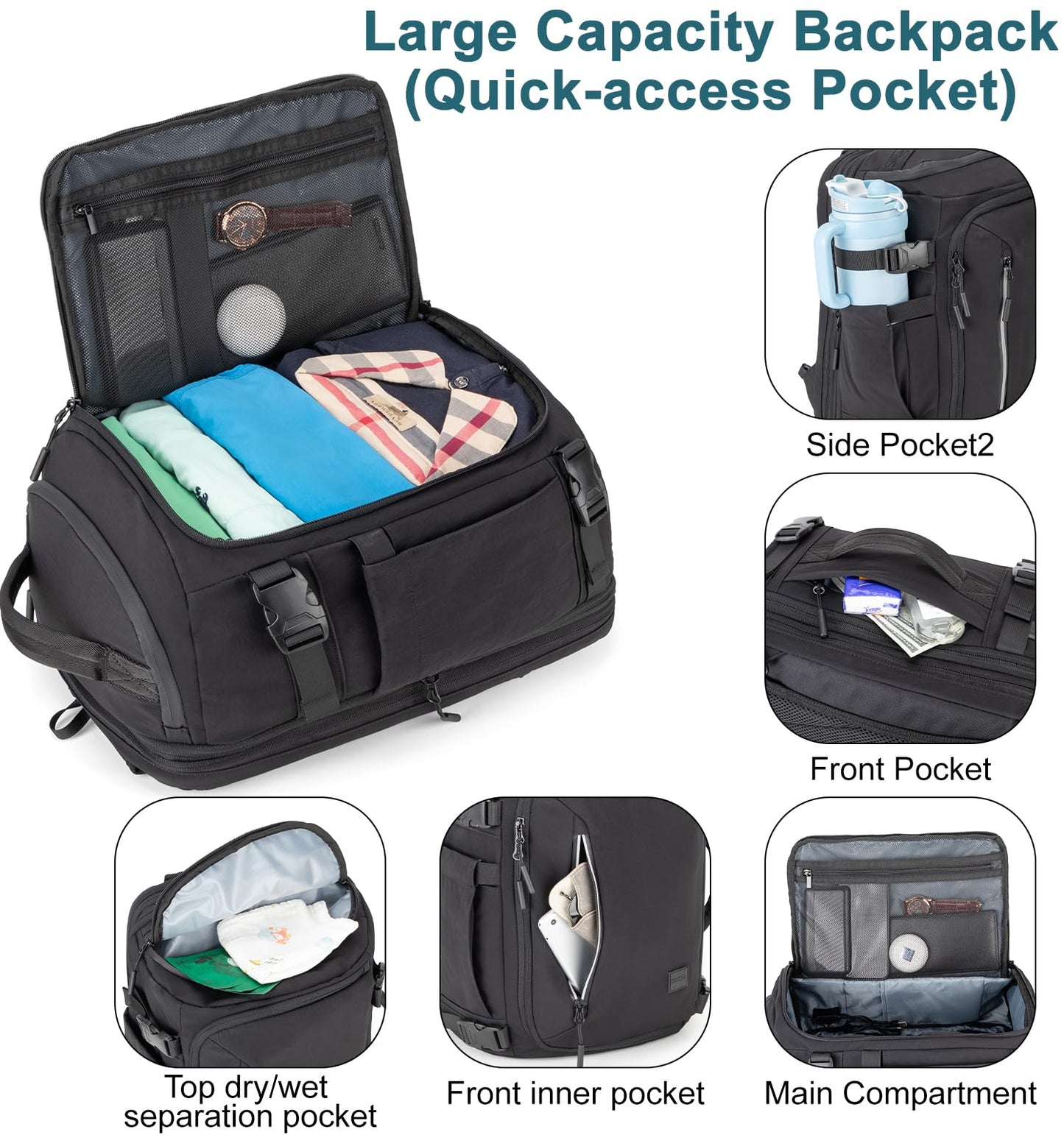 Tzowla 40x30x20 cm Travel Bag with Large Cup Holder Pocket,Personal Item Expandable Rackpack for Men/Women,Laptop Backpacks Carry On Flight Approved,Business Weekender Bags Fit 15.6 Inch Laptop