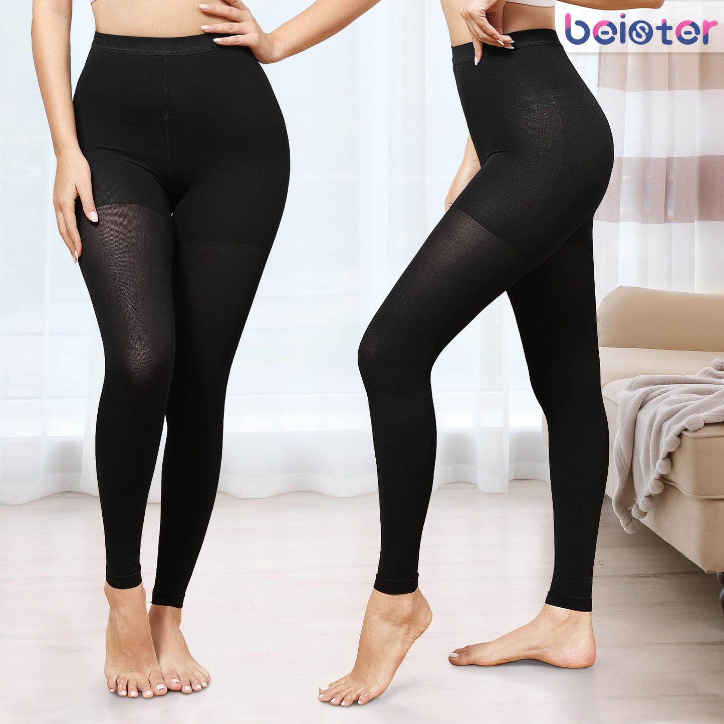 Beister Medical Compression Leggings Women & Men 15-20mmHg Opaque Footless Waist High Compression Stockings & Thighs, Circulation Support Pressure Pantyhose for lipedema, Varicose Veins, Oedema, DVT