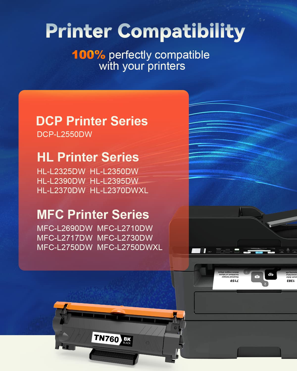 [4 Black] TN760 Toner Cartridge Compatible Replacement for TN760 TN-760 TN730 TN-730 Toner Use with DCP-L2550DW MFC-L2710DW MFC-L2750DW DCP-L2550DW HL-L2350DW Printer Toner