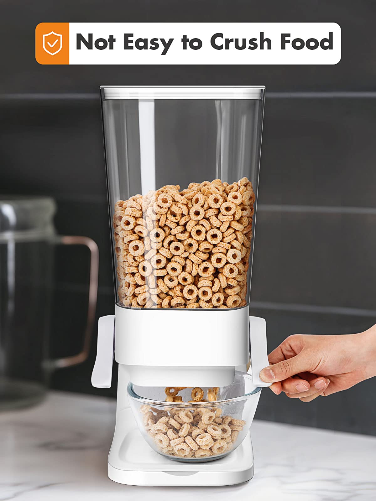Tokokimo Cereal Dispenser Countertop, Cereal Containers Storage Dispenser 5L, Not Easy to Crush Food Dry Food Dispenser for Rice, Grains, Nuts, Snack,Oatmeal, Pet food, White, 2Pc