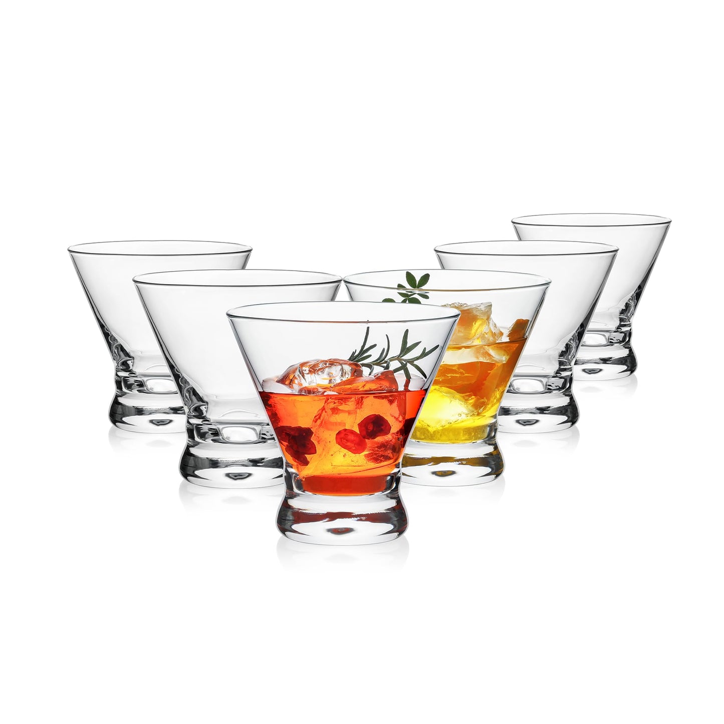 Martini Glasses Set of 6, 8oz Stemless Martini Cocktail Glasses for Margarita, Cosmopolitan, Manhattan, Home Bar, Gimlet, Pisco Sour, Brandy, Crystal Clear