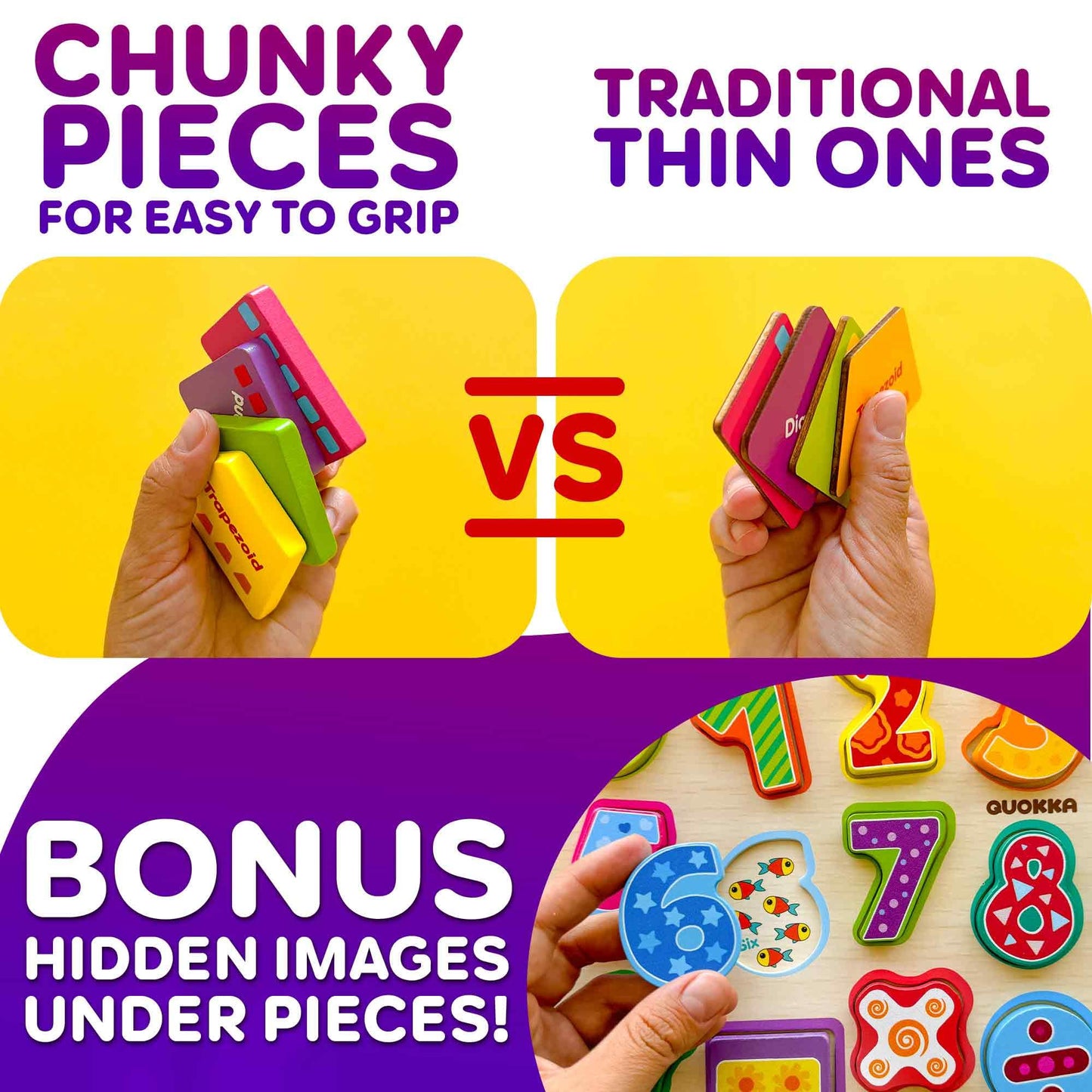 QUOKKA Wooden Puzzles for Toddlers 2-4 - Chunky Toddler Puzzles Ages 3-5 - Learning Travel Game with Numbers Alphabet Shapes - Wood Educational Gift for Boys and Girls