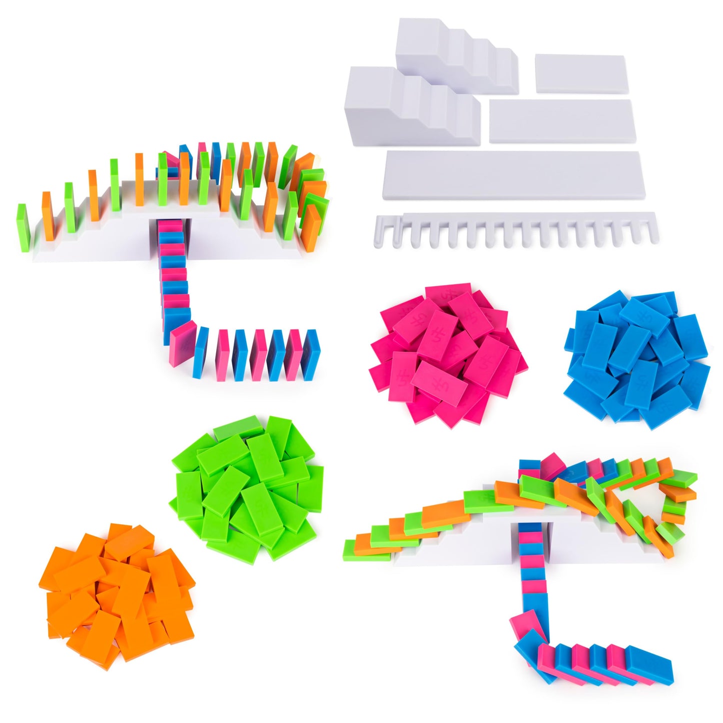 H5 Domino Creations 100-Piece Neon Set by Lily Hevesh, for Families and Kids Ages 5 and up