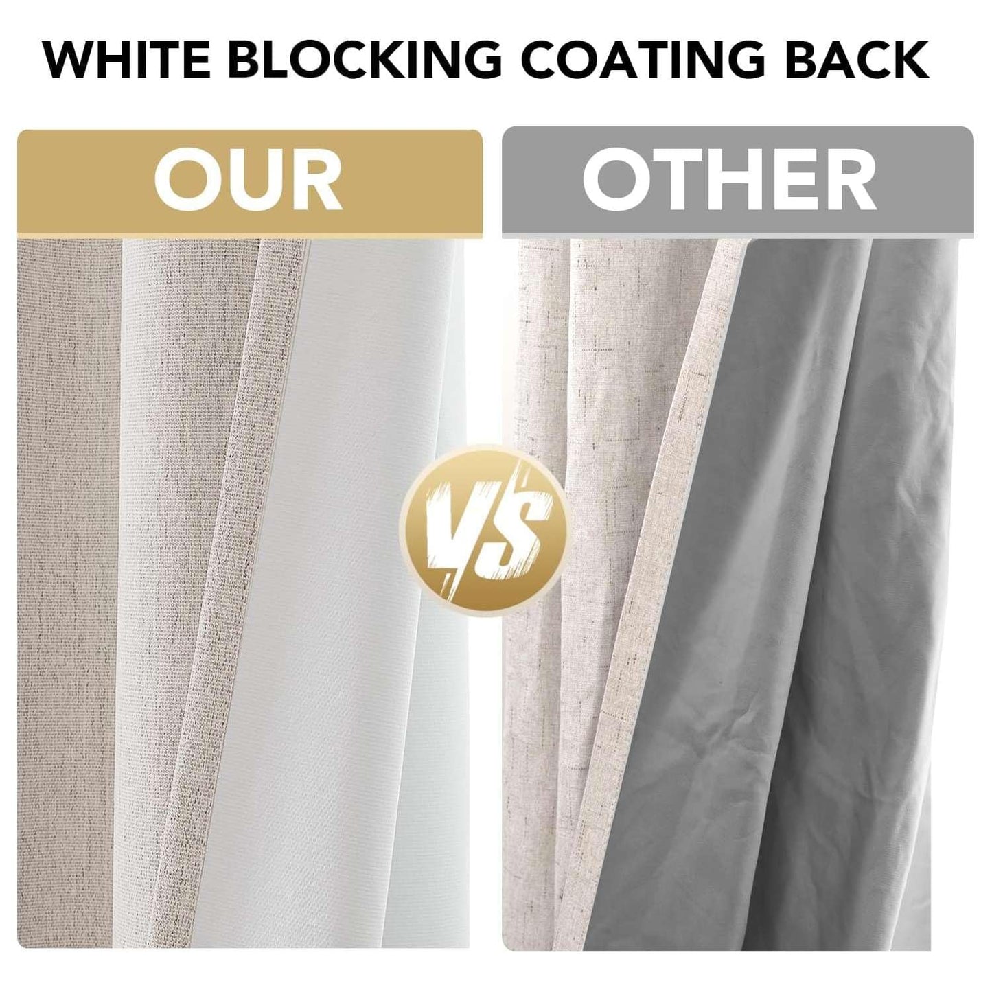H.VERSAILTEX 100% Blackout Curtains Linen Textured Chenille Curtains Full Light Blocking Thermal Insulated Curtain Panels 84 Inches Long Energy Saving with White Liner, 2 Panels, Heather Natural