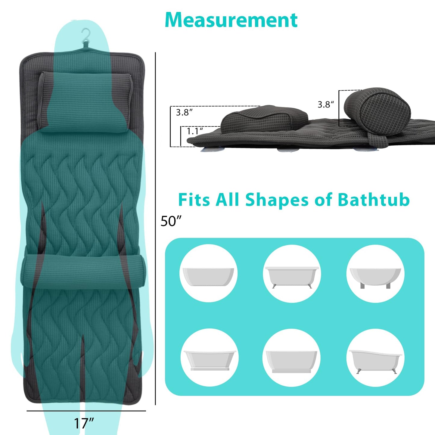 AEROiVi Full Body Bath Pillow with Lumbar Roll Gray