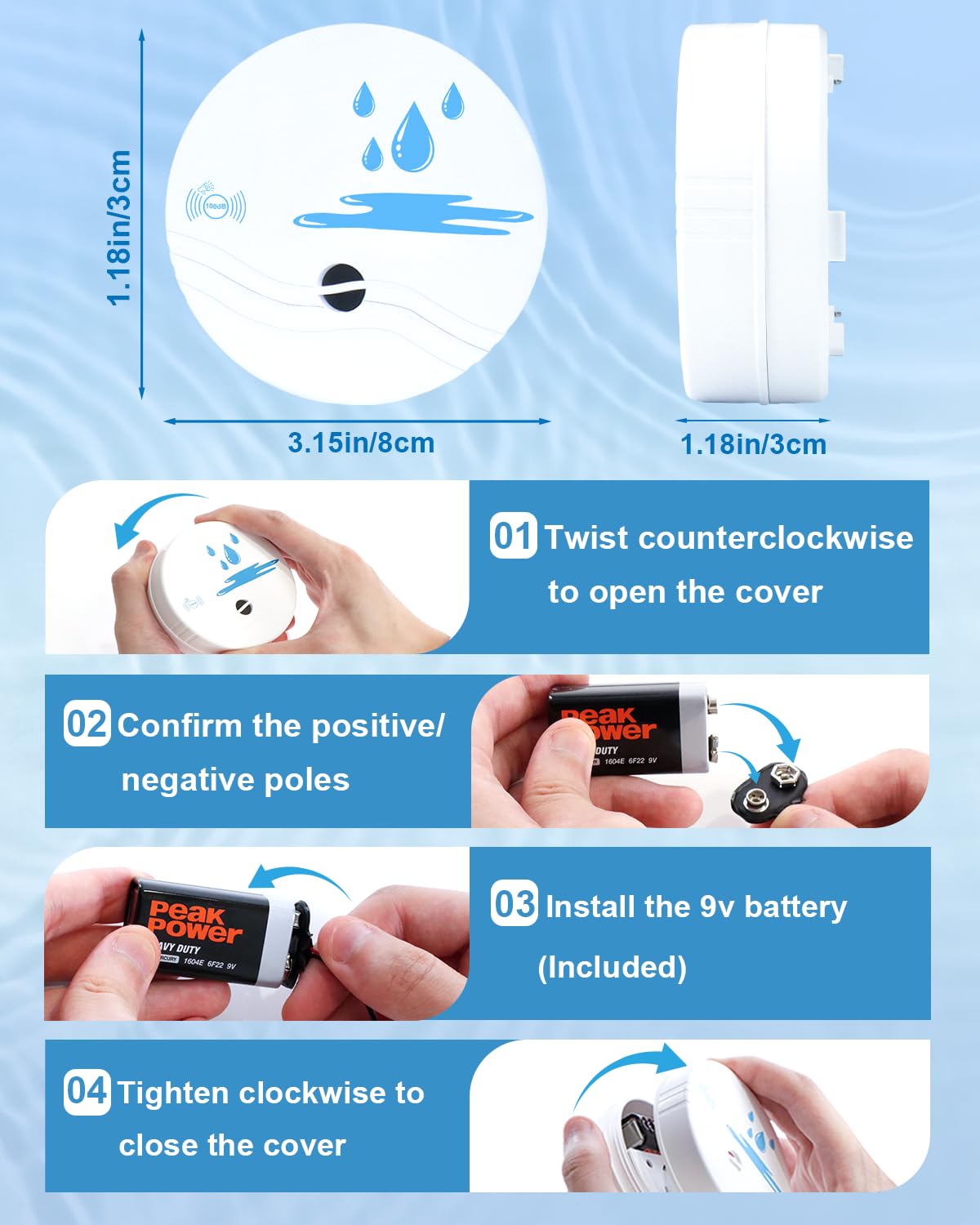 ComfyTune 5 Pack Water Leak Detectors for Home, 100dB Waterproof Water Leak Alarm Sensors for Basements, Bathrooms, Laundries, Sinks, and Windows(Battery Included)