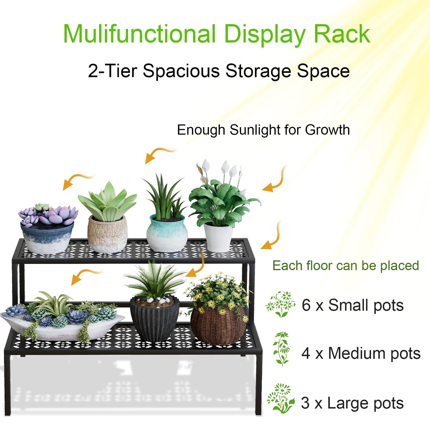 aboxoo Metal Plant Stand 2 Tier Potted Multiple Flower Pot Holder Plant Shelf Indoor Plants Multiple,Outdoor Heavy Duty Planter Display Shelving Unit for Patio Garden Corner Balcony(Black)