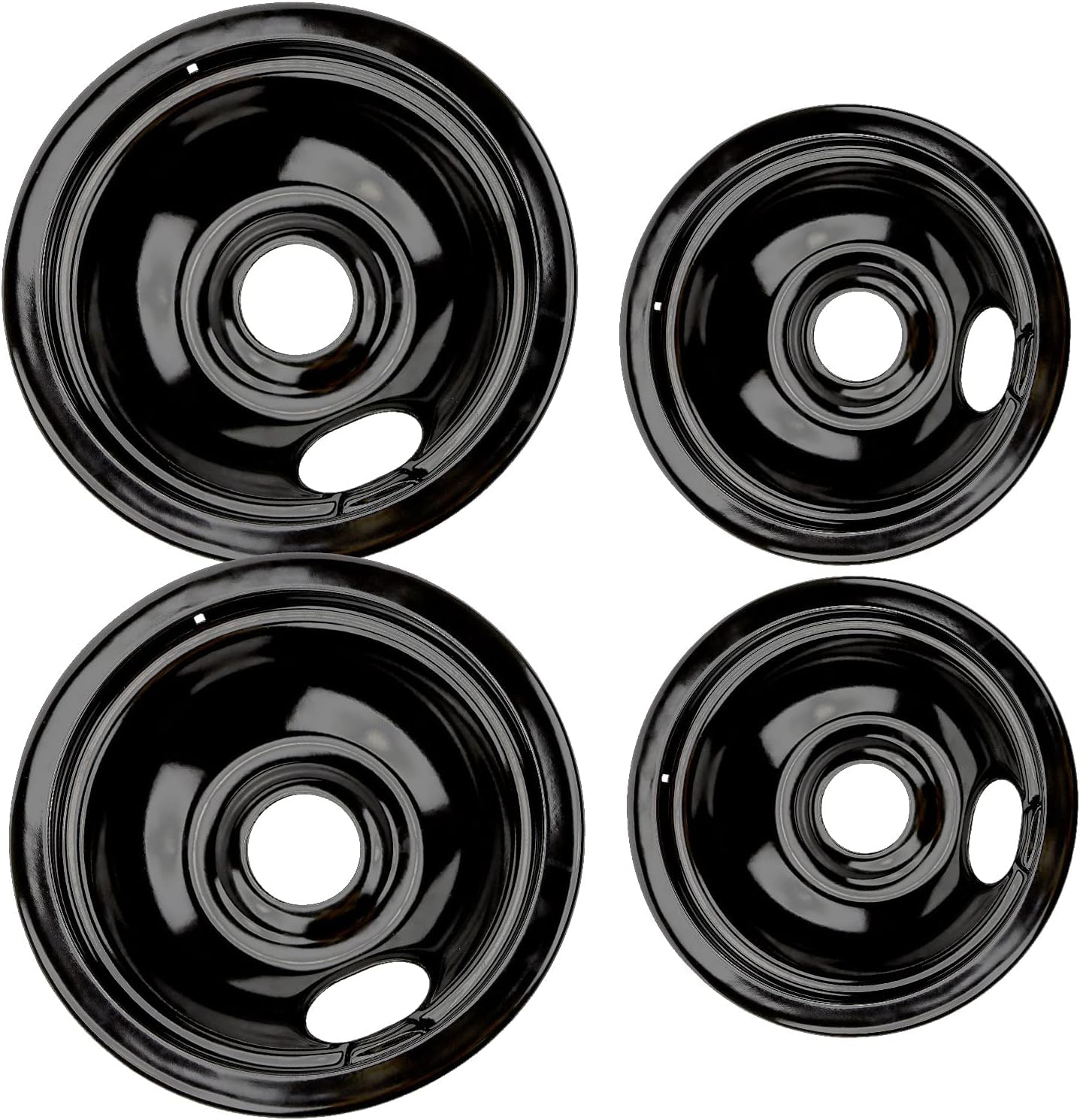 5304430149 5304430150 Porcelain Burner Drip Pan Set Fit for Ken-more, Fri-gidaire Stove Replacement 318067041 318067051 Electric Range Cooktop Includes 2 8-Inch and 2 6-Inch Pans