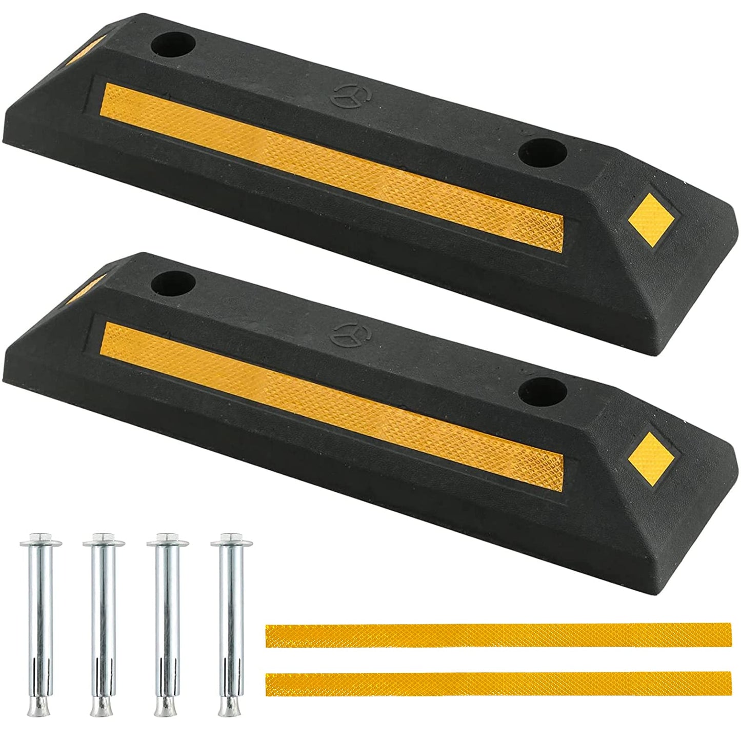 ATPEAM Rubber Curb Heavy Duty Parking Blocks | 2PC Parking Curb with Yellow Reflective Stripes for Car, Truck, RV, Trailer, and Garage | Garage Parking Assist and Driveway Markers for Enhanced Safetye