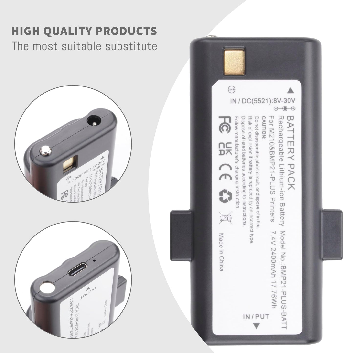 DFTIM 2-Pack Battery Replacement Compatible for Brady Portable M210, M210-LAB, BMP21-LAB and BMP21-PLUS BMP21-PLUS-BATT G6120161 Label Printer, Upgrade 7.4V 2400 mAh/17.76 Wh with USB Type-C Charging