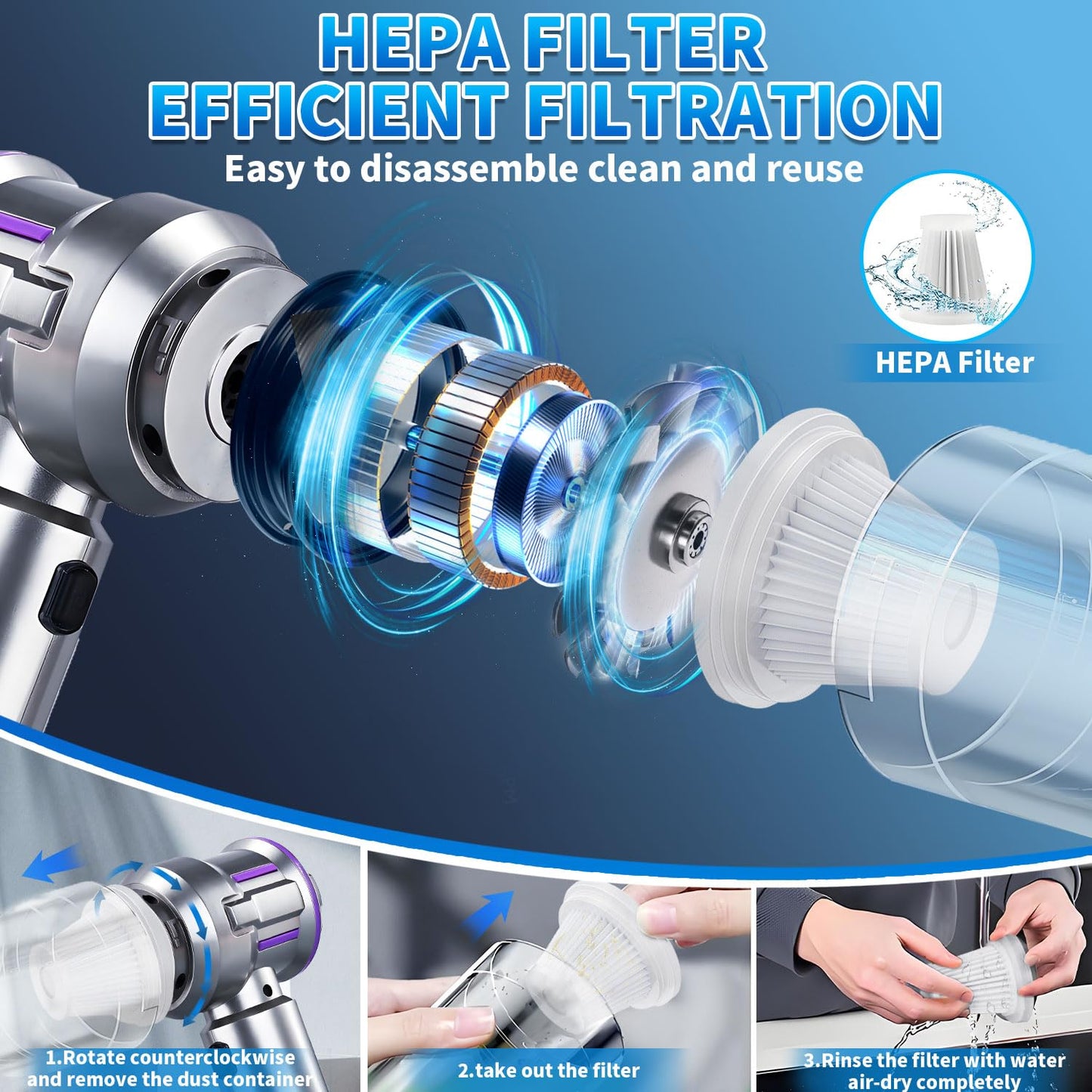 Car Vacuum Cleaner, 22000Pa Powerful Suction Handheld Vacuum Cordless with Brushless Motor, 11-in-1 Portable Hand Held Vacuum Rechargeable Air Duster/Blower/Pump for Pet Hair Removal, Car, Home