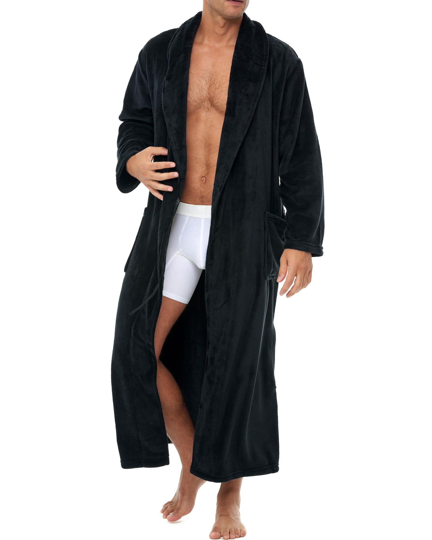 Alexander Del Rossa Long Mens Robe, Full Length Big and Tall Winter Bathrobe for Men, Mens Bath Robes, Black, X-Large Tall