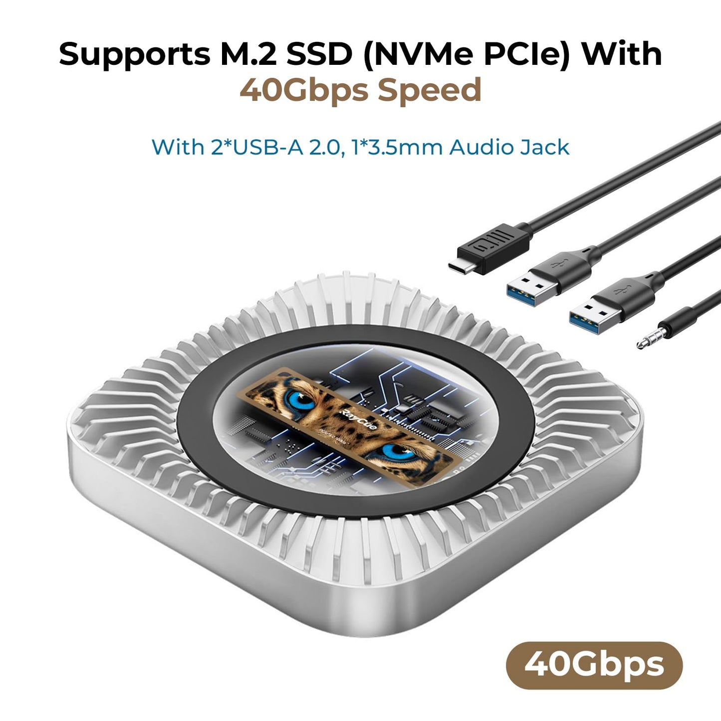 40Gbps Aluminum Hub & Stand for New M4/M4 Pro Mac mini (2024) with 40Gbps NVMe/M.2 SSD Enclosure, 2X USB-A, USB-C Host, 3.5mm Audio – Compatible with All New Mac mini M4/M4 Pro