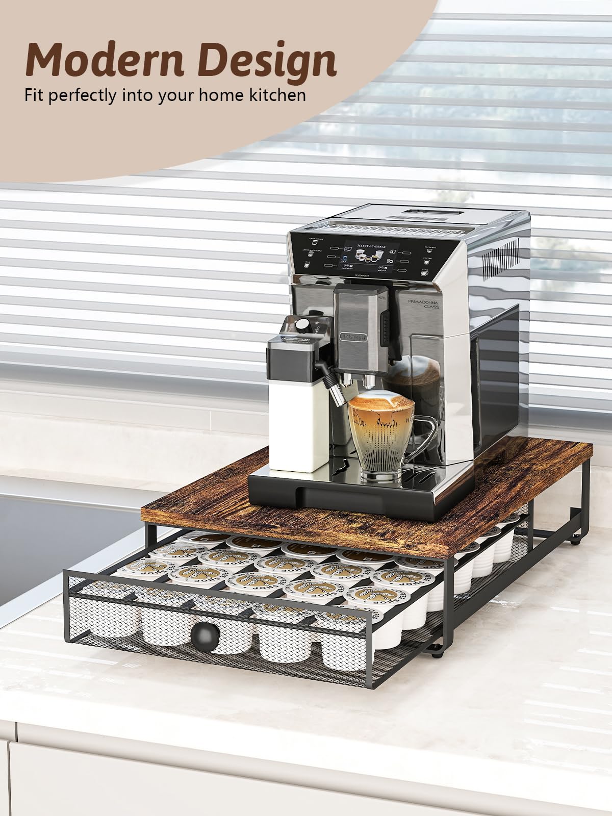 K Cup Organizer, Coffee Pod Holder Rack, Under Cabinet Pod Holder with Sliding Drawer holds up to 35 K-Cup Pods, No Assembly Needed, Rustic Brown
