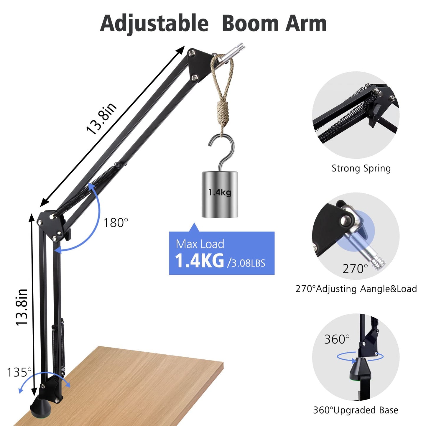Universal Wall Mount Microphone Arm and Table Boom Arm Mic Stand, Compatible with HyperX QuadCast, Blue Yeti, Blue Snowball and Most of Mic by SUNMON