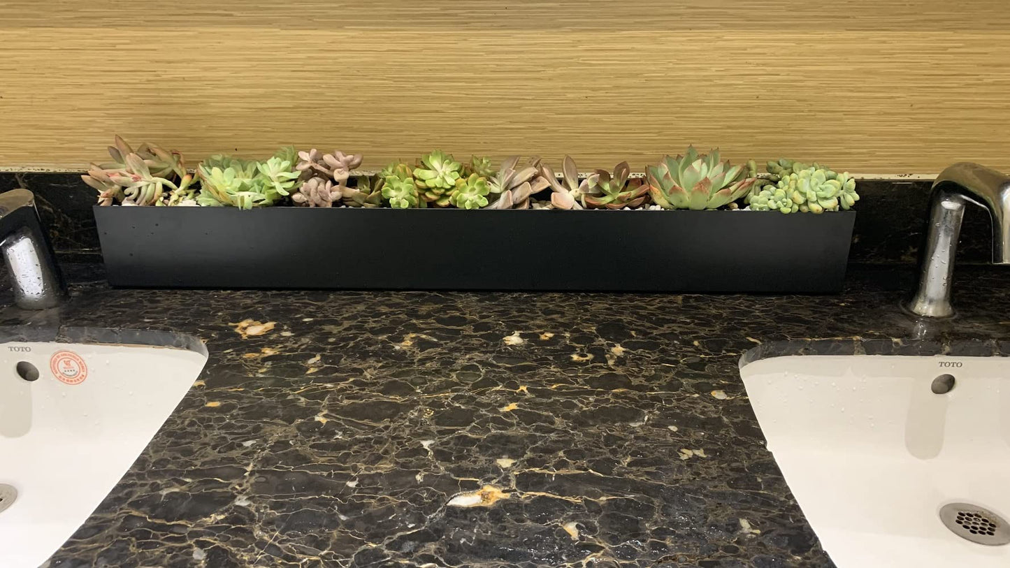 Modern Metal Trough Planter Rectangle Succulent Planter Box - 32" Window Sill Planters - Decorative Indoor/Outdoor Table or Window Planter - Trough Planter - Windowsill Herb Planter (1pc Black)