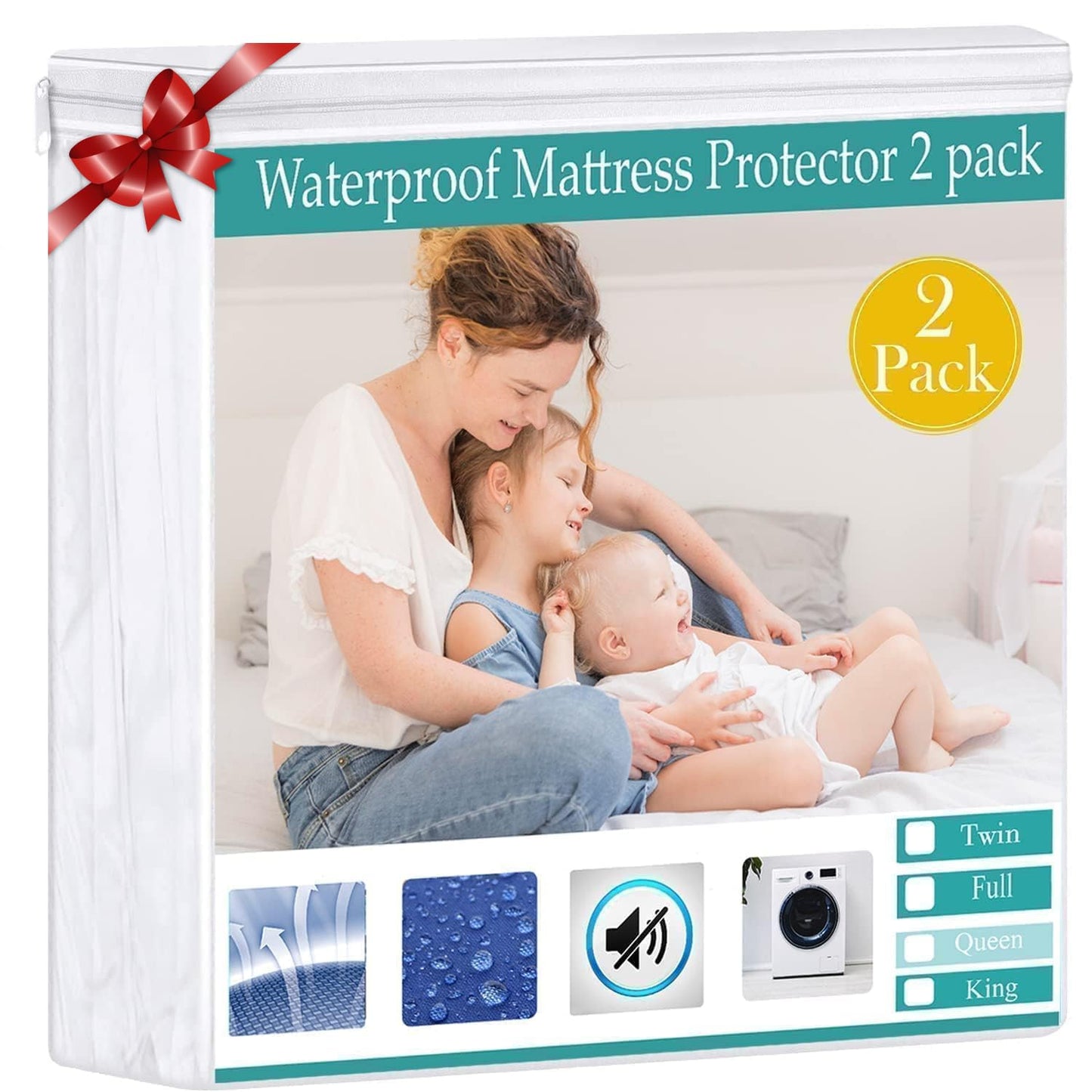 2 Pack Waterproof Mattress Protector, Twin Size Mattress Protector Mattress Cover Pad,Fitted 15" Deep Pocket Bed Cover for Kids Pets Adults,Smooth Breathable Soft Noiseless,38"x 75"