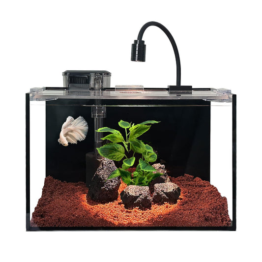 Craftsbosys 2.8 GAL Nano Fish Tank with Filter, Led Light, Gravel, Stone, Aquascape Starter Aquarium Set, Betta Fish Tank (30x18x20cm,10L)