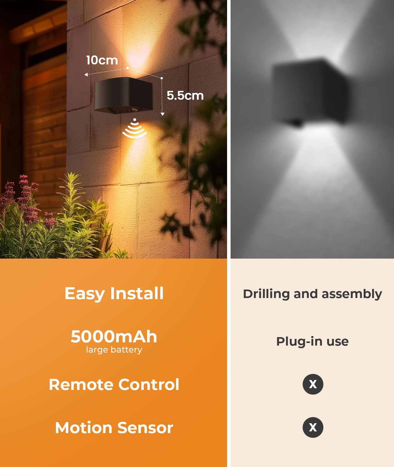 FULEN Up and Down Wall Sconces Set of Two with Motion Sensor Wall Lights,LED Wall Light with 5000mAh Rechargeable Battery Operated 3 Colors Brightness Dimmable Wall Lamp Remote Control Wall Mounted