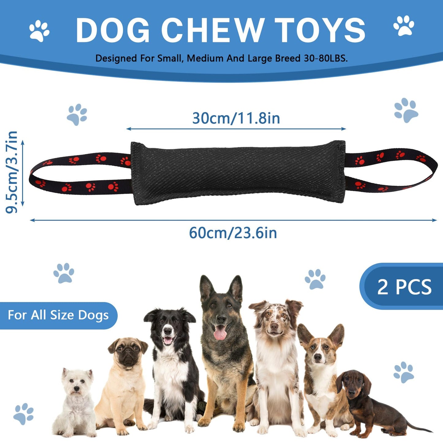 BELEFU 2 Pack Tug of War Dog Toy, Interactive Dog Bite Pillow with 2 Long Handles, Puppy Pull Toy for Large Medium Small Pet Outdoor Chew Training Equipment (Black+Yellow)