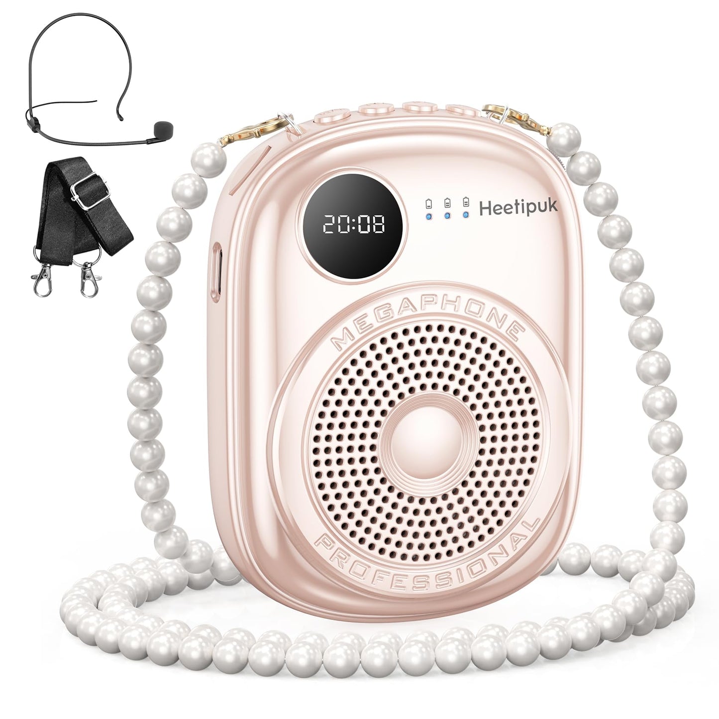 Portable Voice Amplifier Wired Microphone and Speaker,PA System Voice Amplifier with Mic Headset for Teachers,Speech,Tour Guides,Coaches,Yoga, Fitness Instructors Bluetooth 5.0 TF Card-Pink