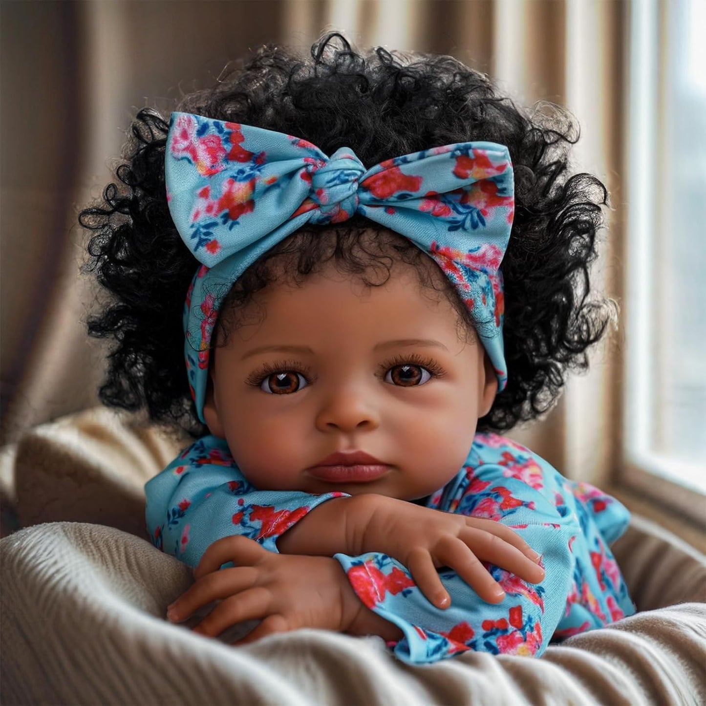 BABESIDE Lifelike Reborn Black Girl- 18-Inch Realistic Newborn Real Life Baby Dolls with Clothes and Toy Gift for Kids Age 3+1