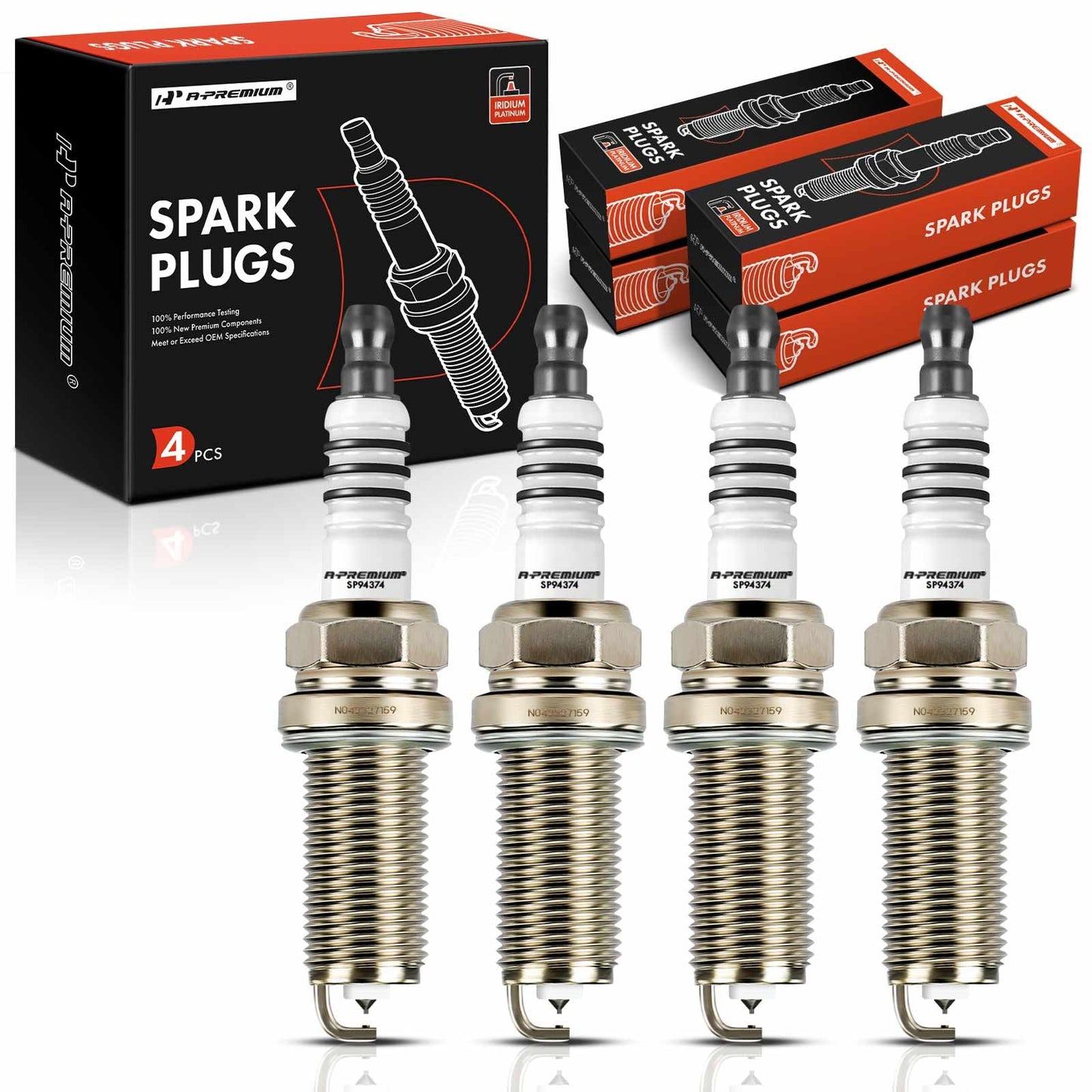 A-Premium Iridium Platinum Spark Plugs Compatible with Ford Explorer & Chevrolet Equinox & GMC Terrain & Mazda 3 & Cadillac CTS & Buick Regal & Lincoln MKC & Land Rover Discovery Sport & Jaguar, 4PCS
