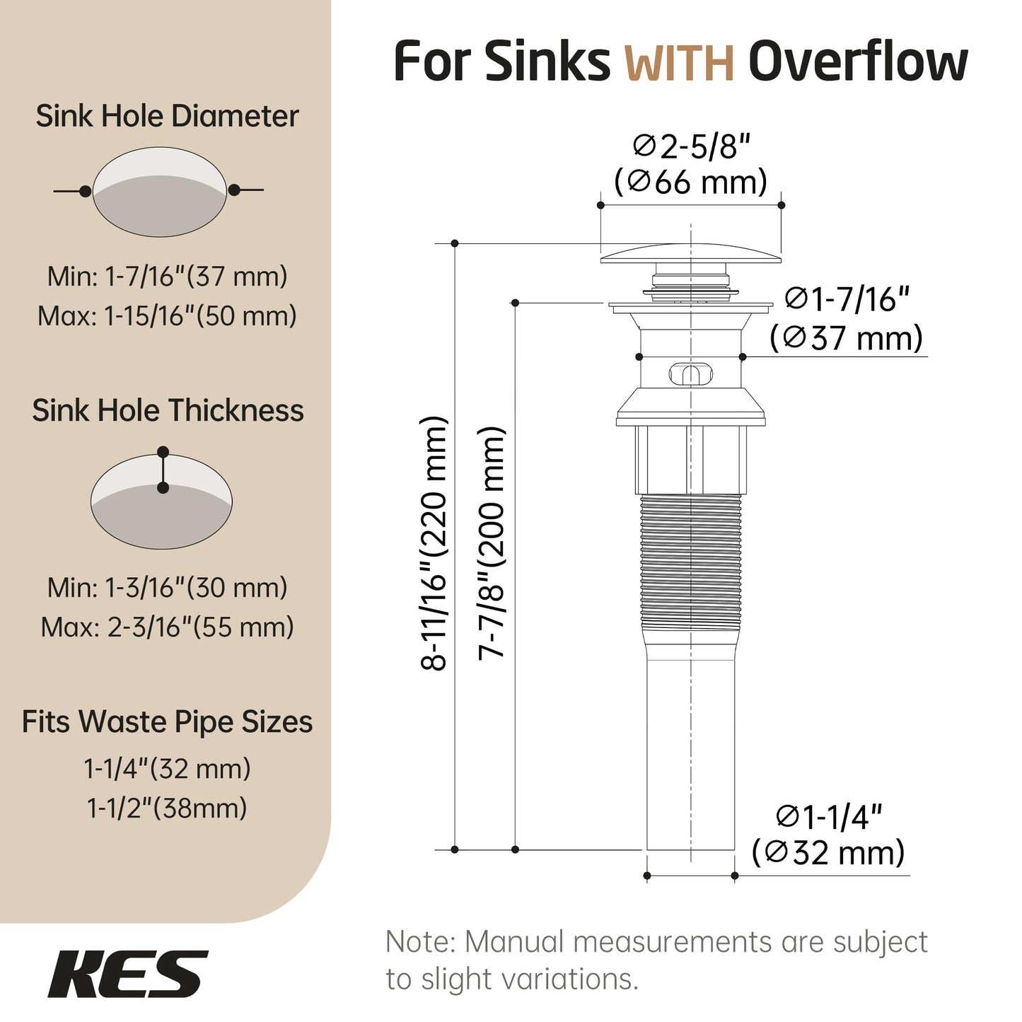 KES Bathroom Sink Drain with Overflow, with Strainer Basket Hair Catcher Anti Clog Pop Up Drain Stopper Vanity Vessel Sink, Polished Chrome, 2 Pack, S2013A-CH-P2