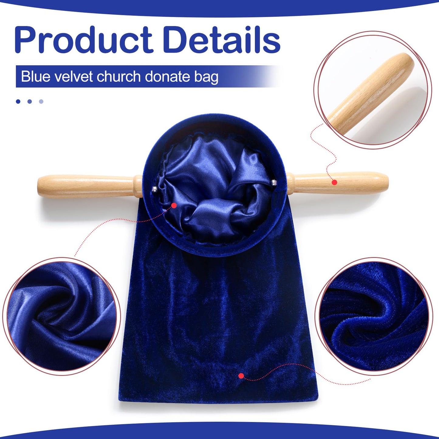 Tioncy Set of 2 Church Tithe Offering Bags with Wooden Handles Church Collection Bag with Handles for Churches Communion Supplies (Blue)