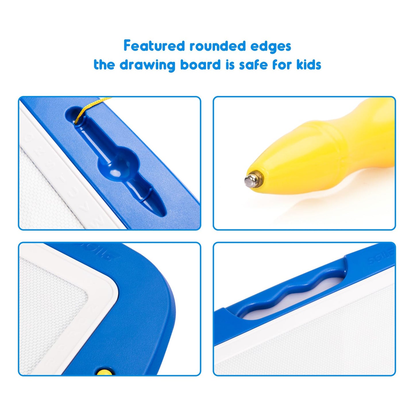 SGILE Large Magnetic Drawing Board, 16×13in Writing Painting Doodle Pad with 4 Stamps for Toddlers, Learning Educational Toy Etch Sketch Gift for 36+ Month Kids Girls Boys, Blue
