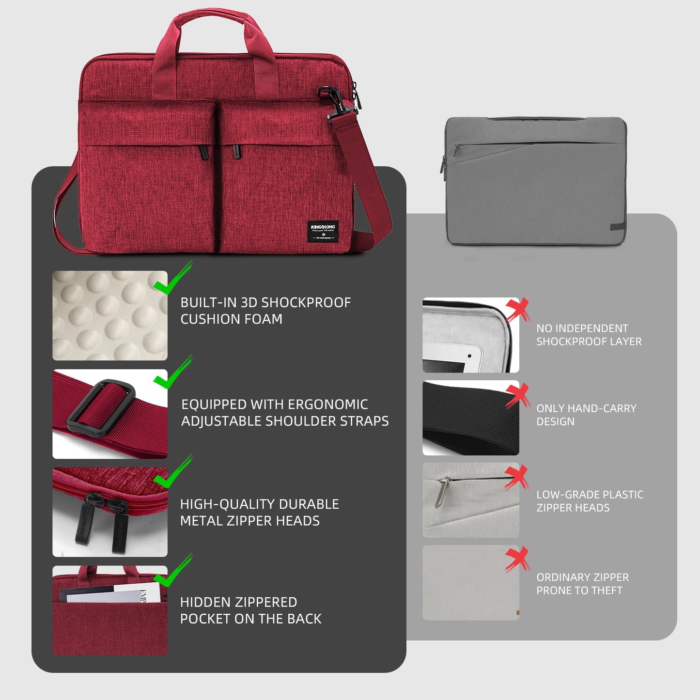KINGSLONG 17 17.3 Inch Slim Laptop Bag Sleeve with Strap,360 Protection Computer Notebook Ultrabooks Carrying Case Handbag Cover for Men Women Fit for Acer Asus Dell Lenovo HP Toshiba ect, Red