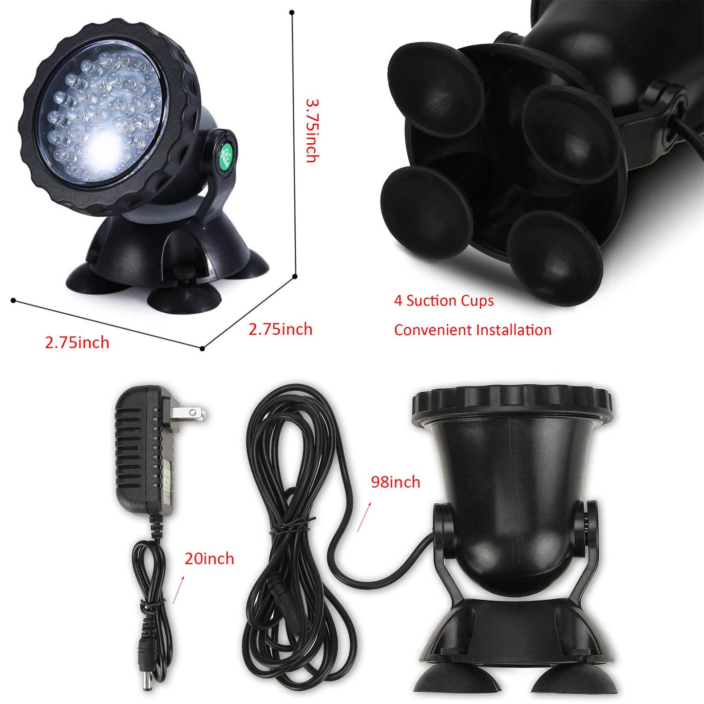 ZHGSERVU Pond Lights LED Underwater Color Changing Submersible Fountain Lights with Remote, 36 LED Bulbs Landscape Light Multi-Color & Adjustable for Aquarium Garden Pool, Shallow