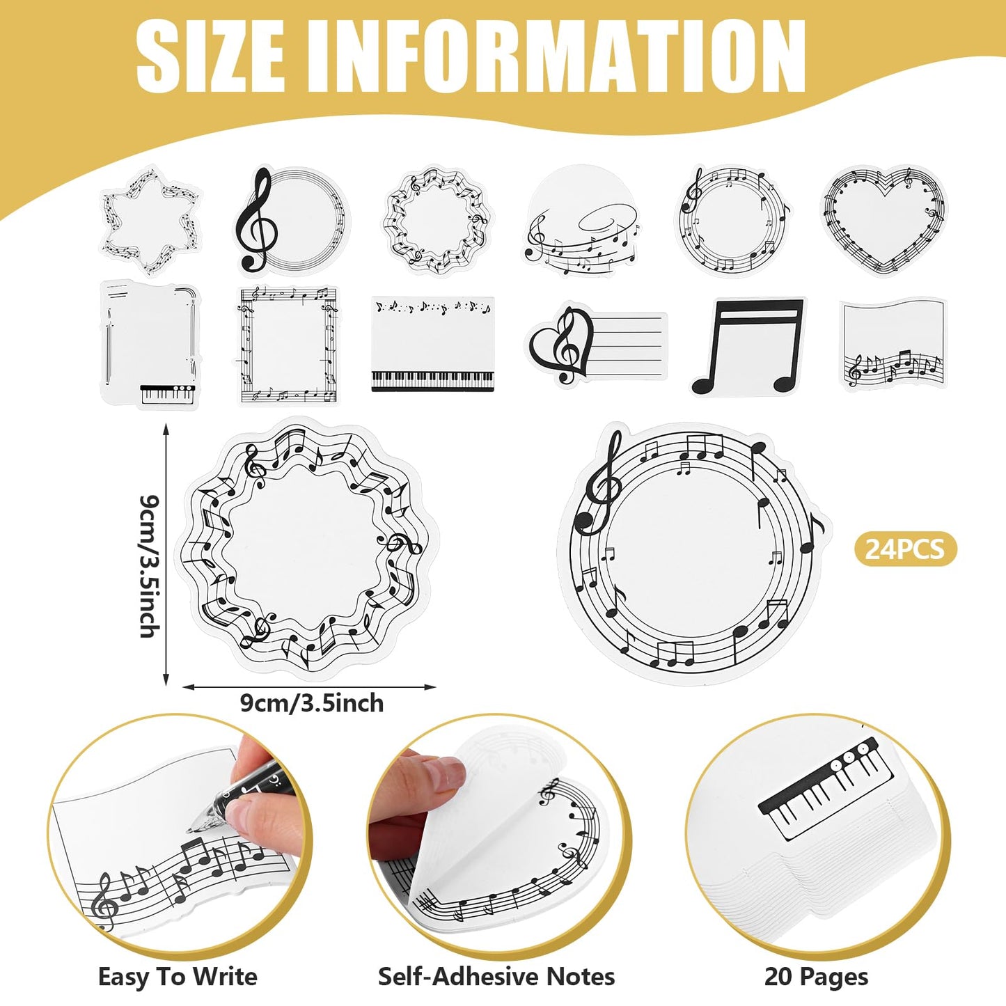 LIUBUJINGYING 48 Pcs Music Sticky Notes Music Themed Sticky Note Pads with Musical Note Ballpoint Pens Musical Note Message Reminder Writing Memo Page for Piano Teacher Appreciation Gift Office