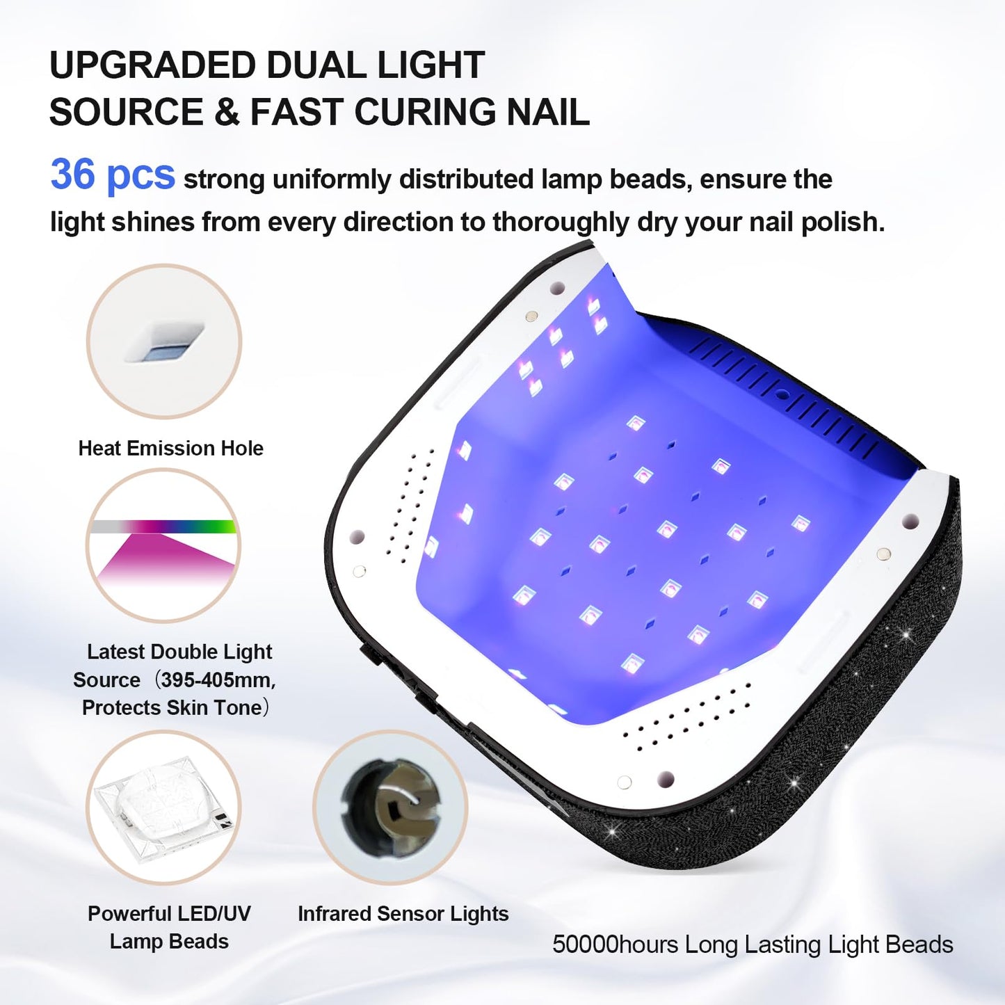 Lavinda 54W UV Nail Lamp, UV Light for Gel Nails, Cordless Rechargeable UV LED Nail Lamp Nail Light with 4 Timer and LCD Display, Professional Fast Curing Lamp Nail Dryer with Black Rhinestone