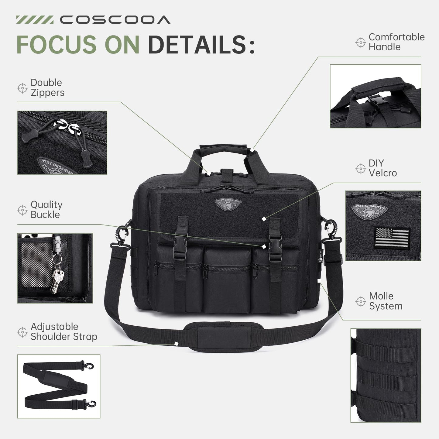 Large Tactical Laptop Bag for Men, Military 17.3 Inch Computer Bag Briefcase with Passport Wallet, Carry on Messenger Bag