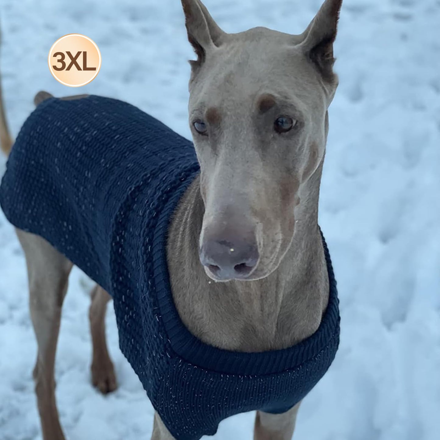 KYEESE Classic Dog Sweater With Leash Hole - Large Size Warm Coat for Large Dogs, Stretchy With Reflective Yarn, Comfy Clothes, Navyblue, 3XL